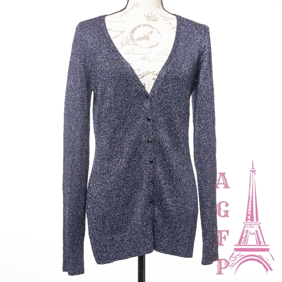Ann Taylor Sweaters - Ann Taylor Navy silver metallic thread cardigan
